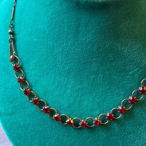 90s Brass and Red Rhinestone Choker Necklace Vintage